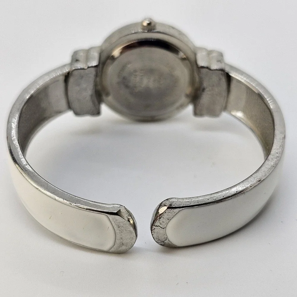 Women's Open Cuff Bangle Watch 27MM White Dial White Gray Bands 5.5